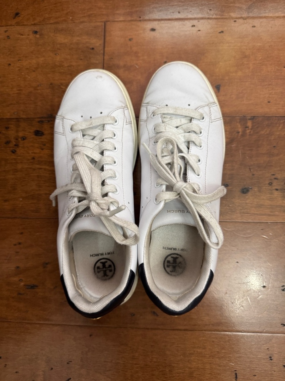 Tory Burch White Leather Sneakers with Black Heel Trim